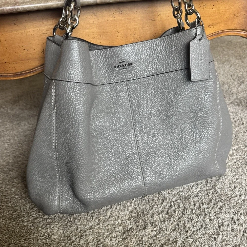 Coach F28997 Lexy Large Grey Birch / Silver Pebble Leather Shoulder Bag Tote